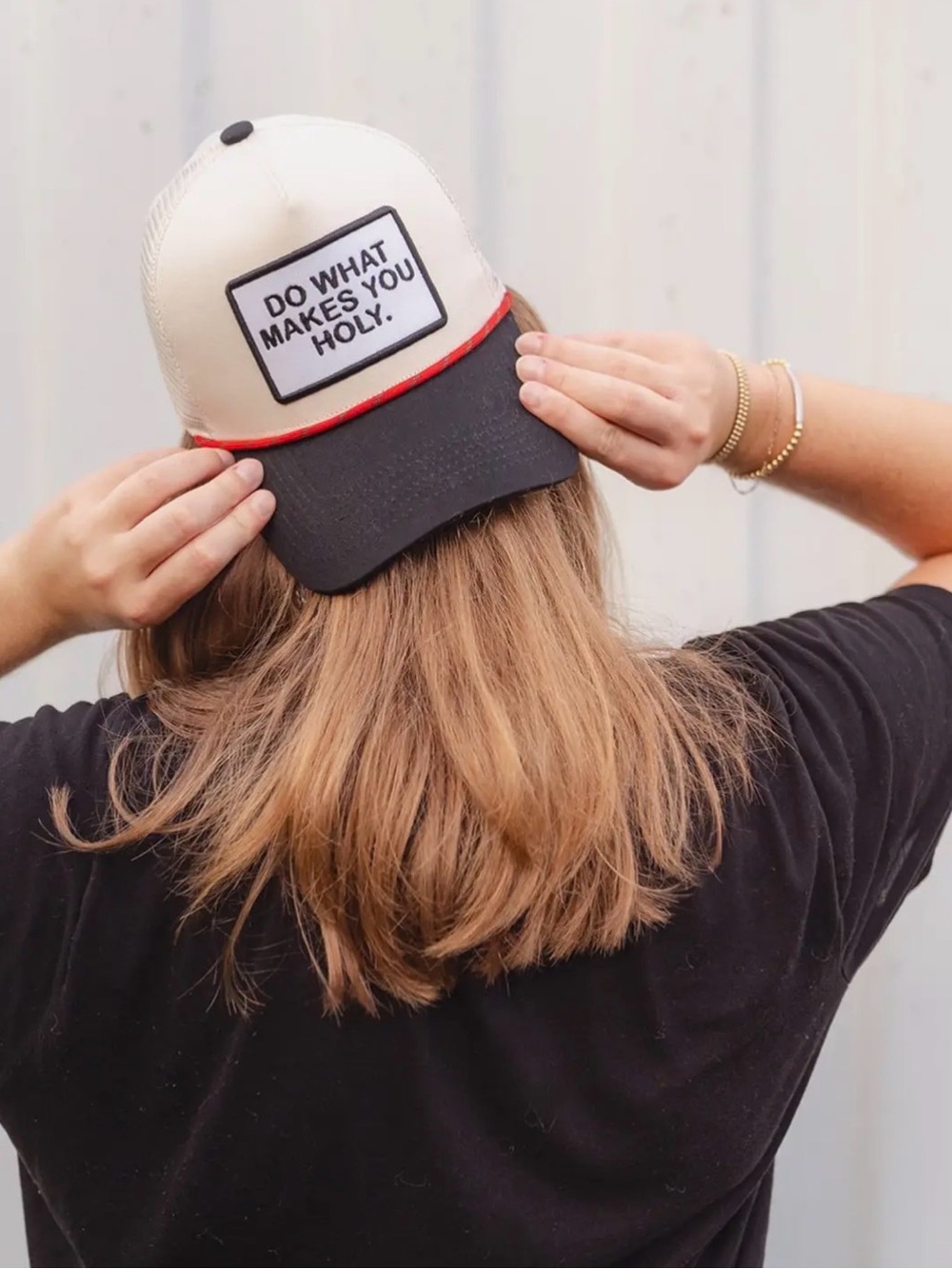Do What Makes You Holy Patch Trucker Hat - Cream & Black